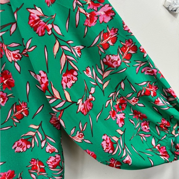 Yumi Kim Size Small 100% Silk Dandelion Emerald Floral Popover Top Long Sleeve - Picture 5 of 7